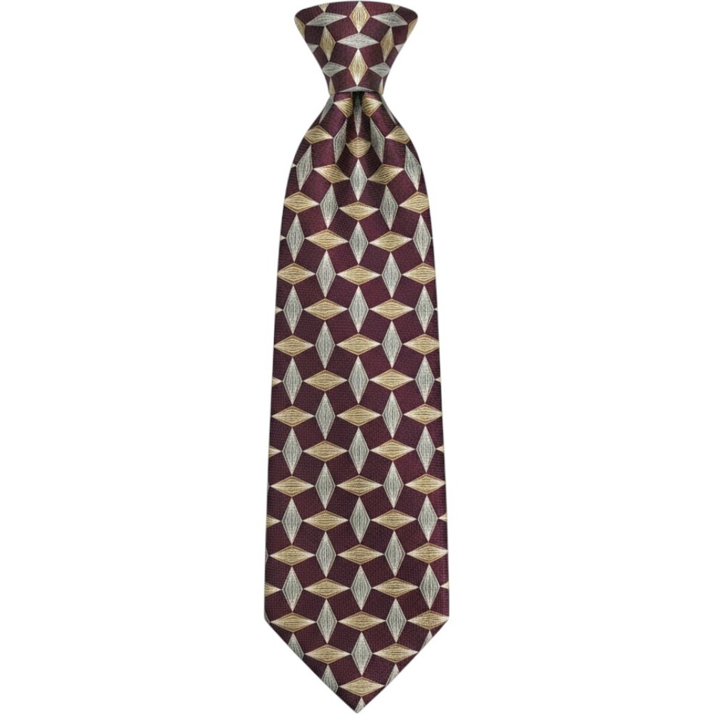 Jhane Barnes Mens Silk Tie Burgundy Gold Geometric Diamond Made in Japan